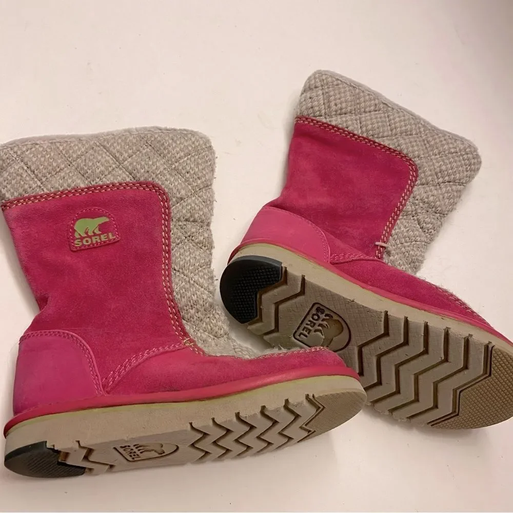 Sorel girls hot pink suede pull on tall Campus Snow winter Boots kids 12